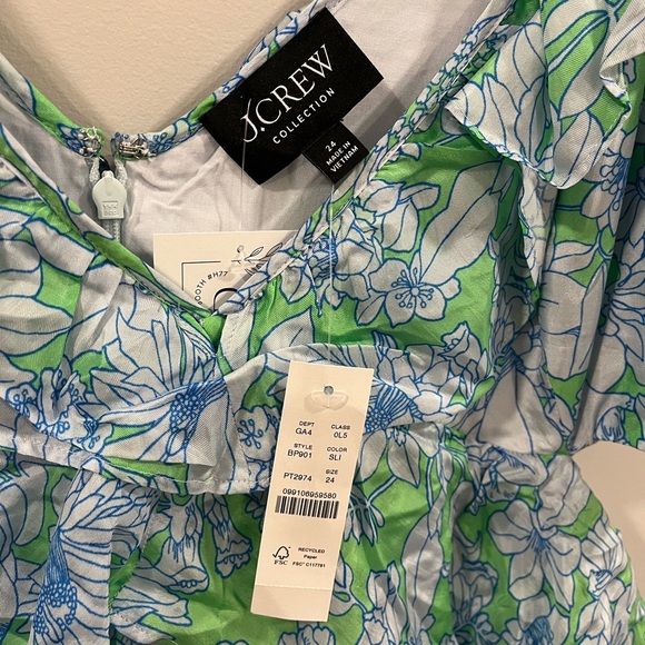 NWT J. Crew Collection Ruffle-Trim V-Neck Cutout Maxi Dress Lime Floral size 24 - Picture 3 of 9